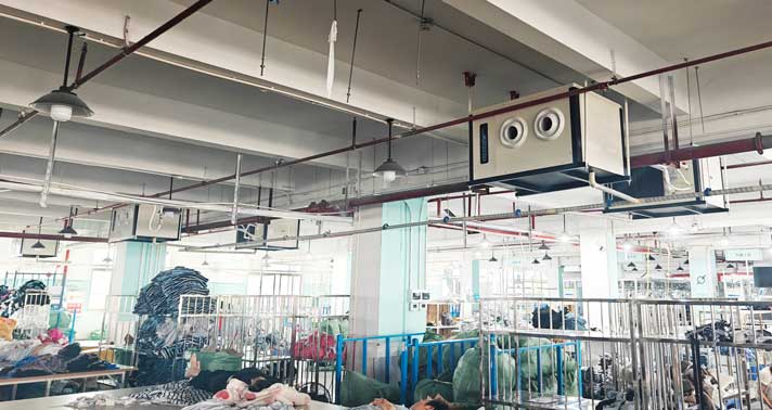 江蘇鹽城廠房降溫，應(yīng)用蒸發(fā)冷省電空調(diào)-（掛式）臥式射流空調(diào)